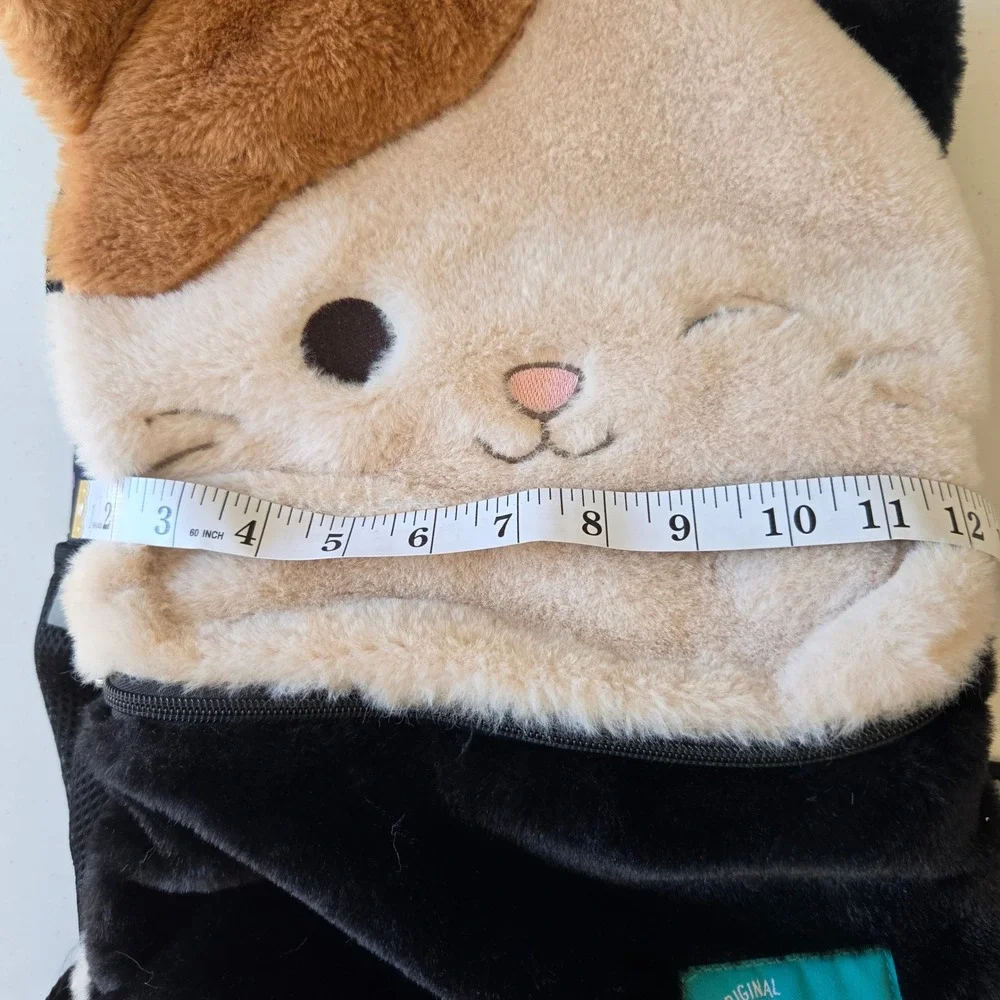 Squishmallows Cam the Cat Plush Backpack Black Calico Faux Fur Kids School Bag